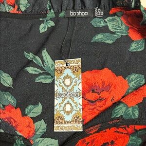 Boohoo Black Dress with Red Floral Design Size 28 4X